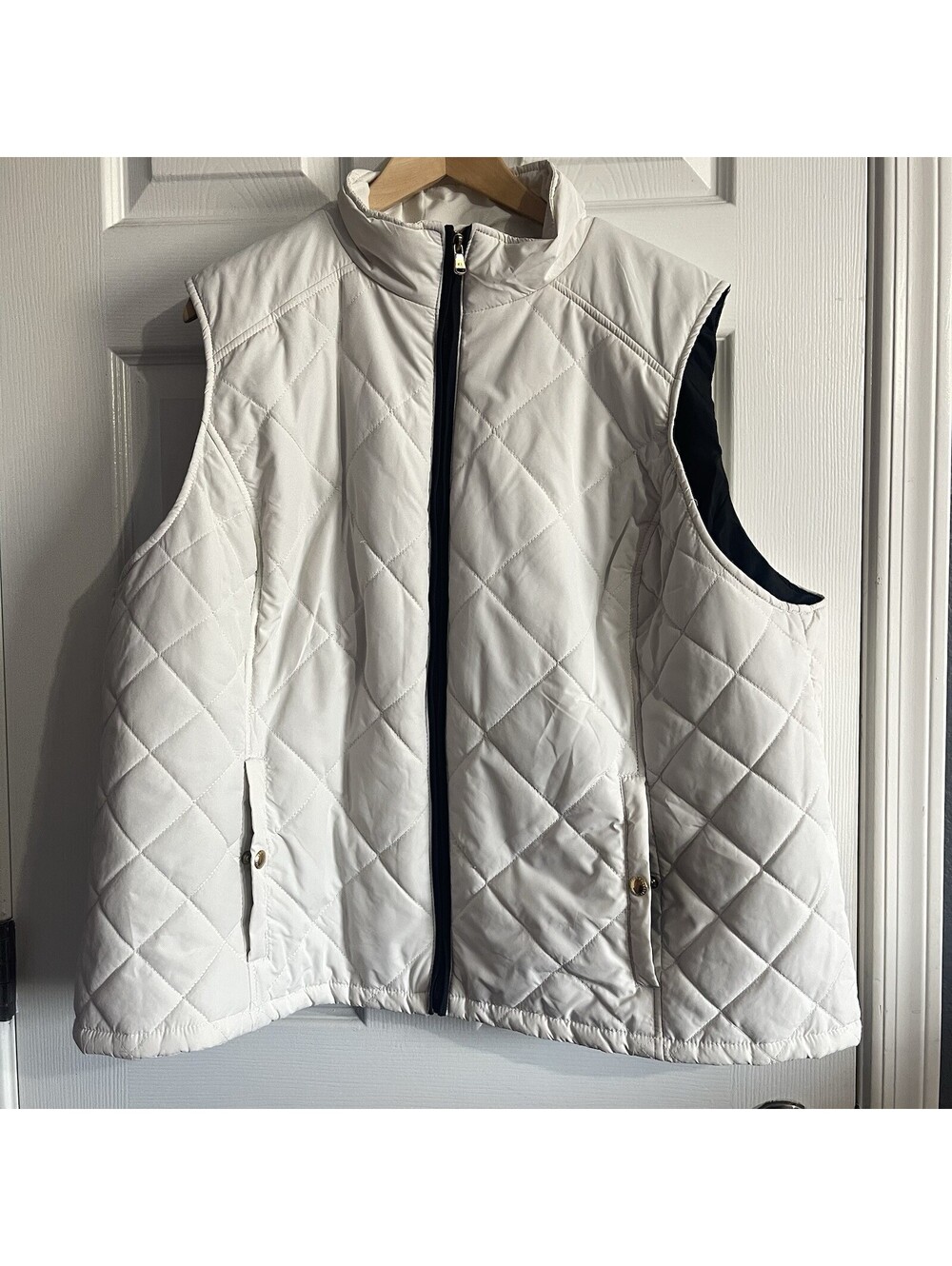 Lauren Ralph Lauren Women's 3X White Black Puffer Vest Full Zip Gold Logo Snaps